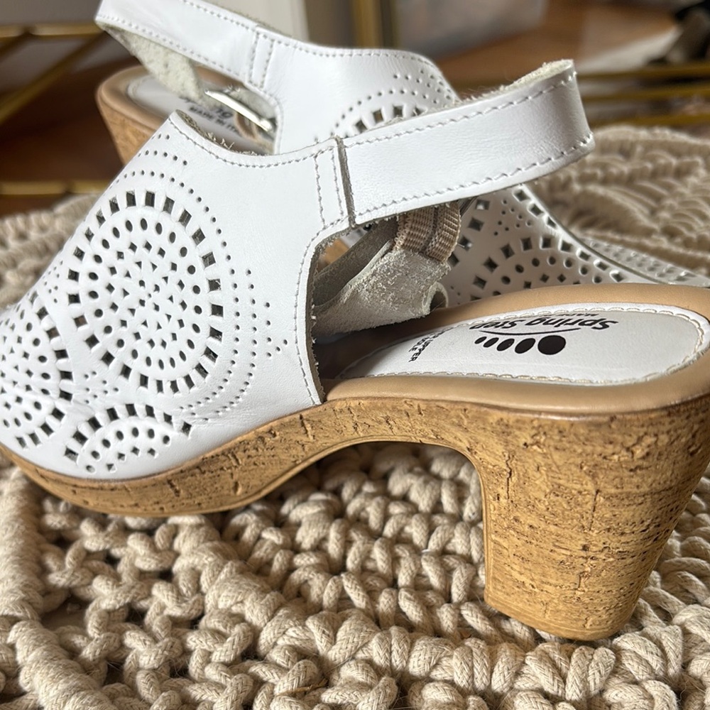 Spring Step White Tan Wedge Sandals with Perforated Design - Picture 9 of 9